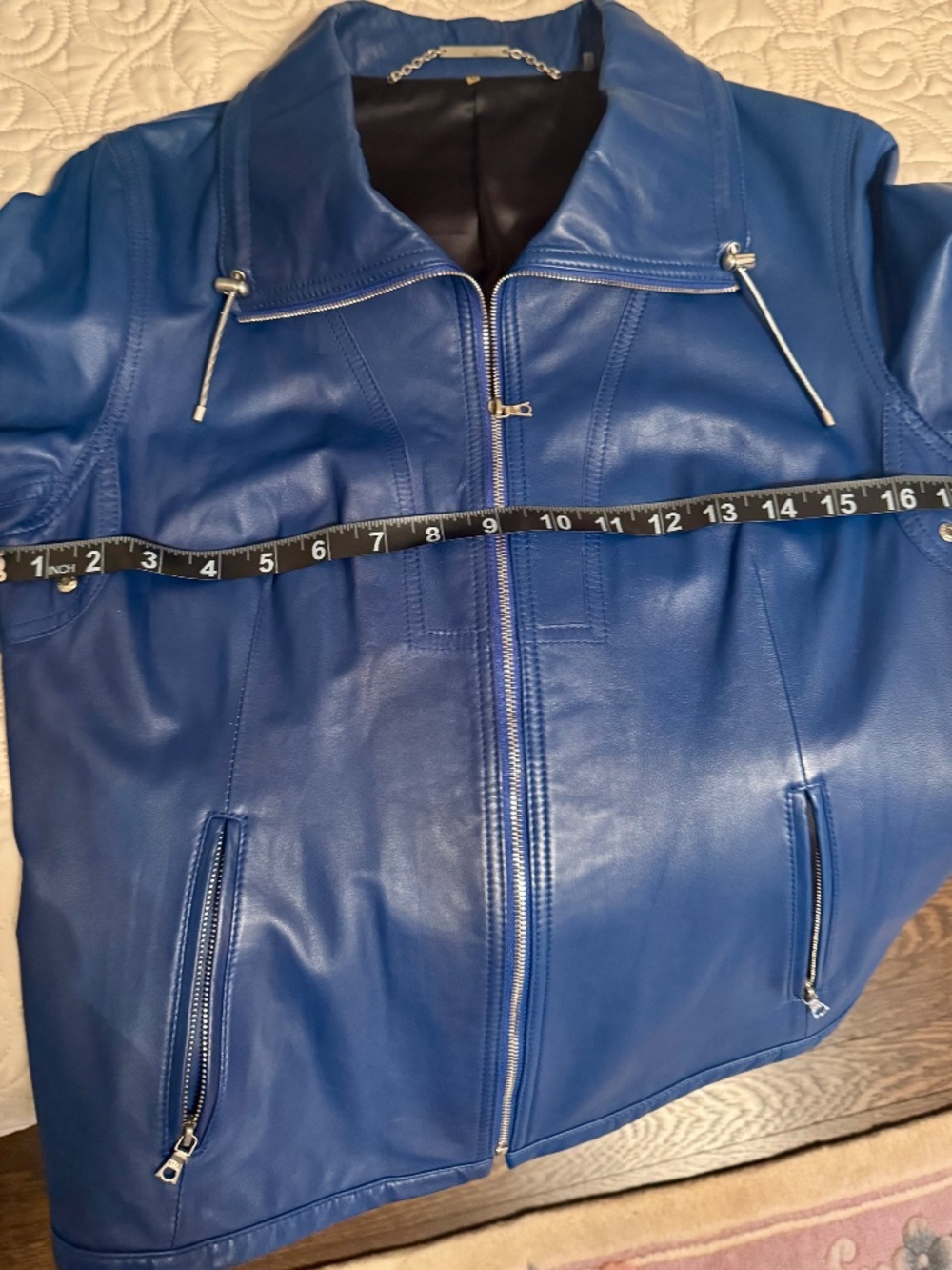 Elie Tahari Vibrant Blue Leather Jacket - Picture 10 of 11